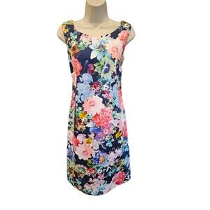 Pomodoro floral EUC dress zip back, stretch size 6 US sleevless summer ^